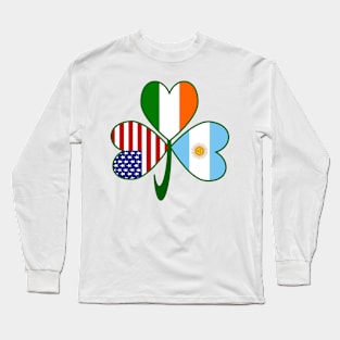 Argentina Ireland USA Shamrock Flags Long Sleeve T-Shirt